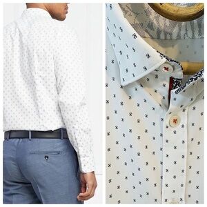 NEW! MODAL TED BAKER LONDON BUTTON DOWN SHIRT Size 7 - XXL White Pattern Luxury